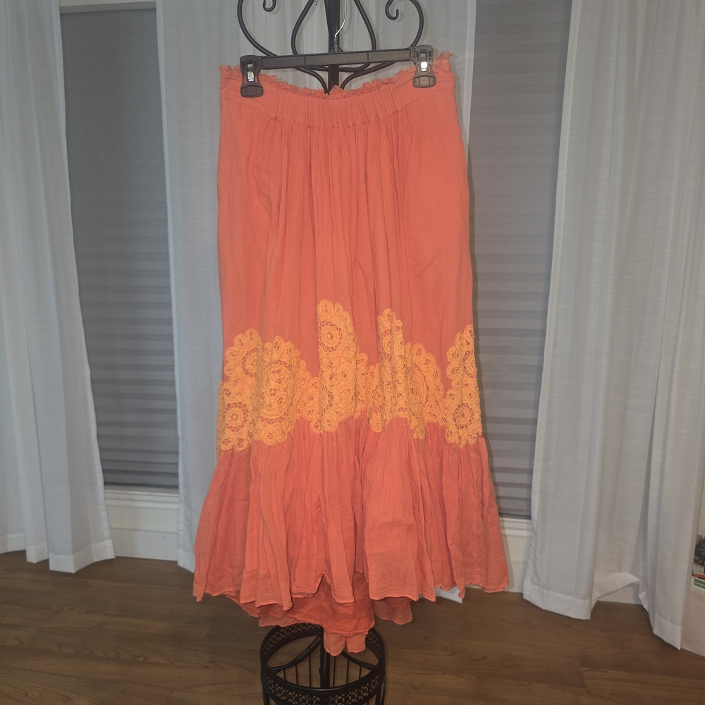 Floreat Coral and Yellow Maxi Skirt